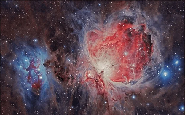 The Chemistry Behind The Formations of Different Colors of M42 Nebula